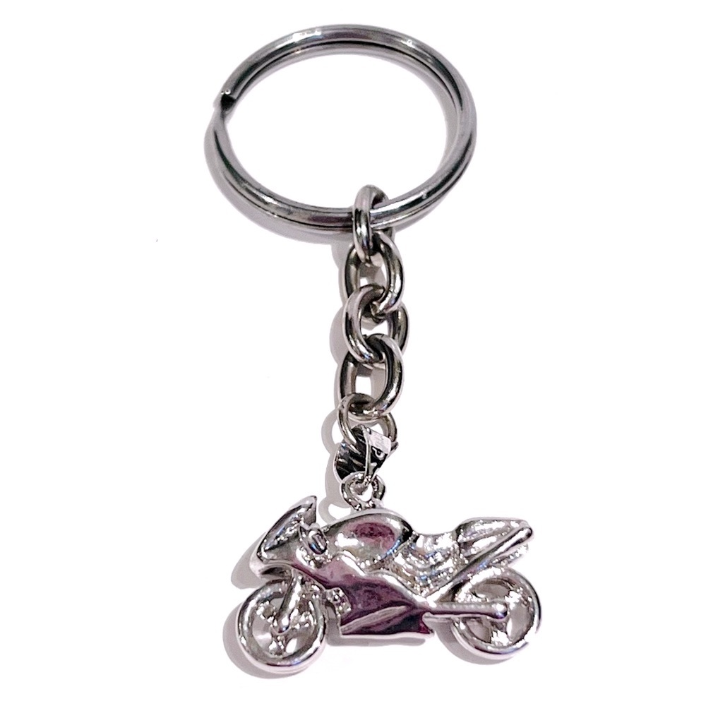 Motorcycle Pendant Charm Keychain Silver Bike Biker Mens Fathers Day Dad Husband